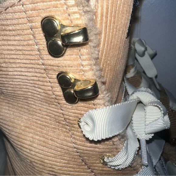Sprerry Top Sider Acklins Tan Corduroy Gold Glitter Lace Up Boots 7 - Picture 3 of 14